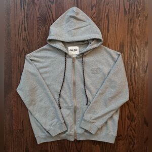 Plain Miu Miu Heather Gray Cotton Zip-Up Hoodie